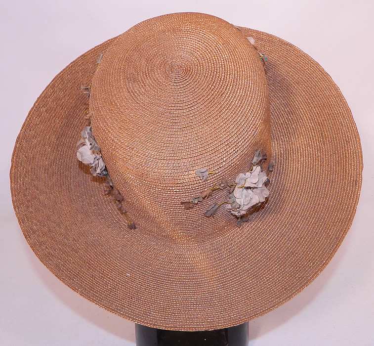 Edwardian Belle Epoque Natural Straw White Floral Wide Brim Boater Summer Hat. This is truly a wonderful piece of wearable millinery art!