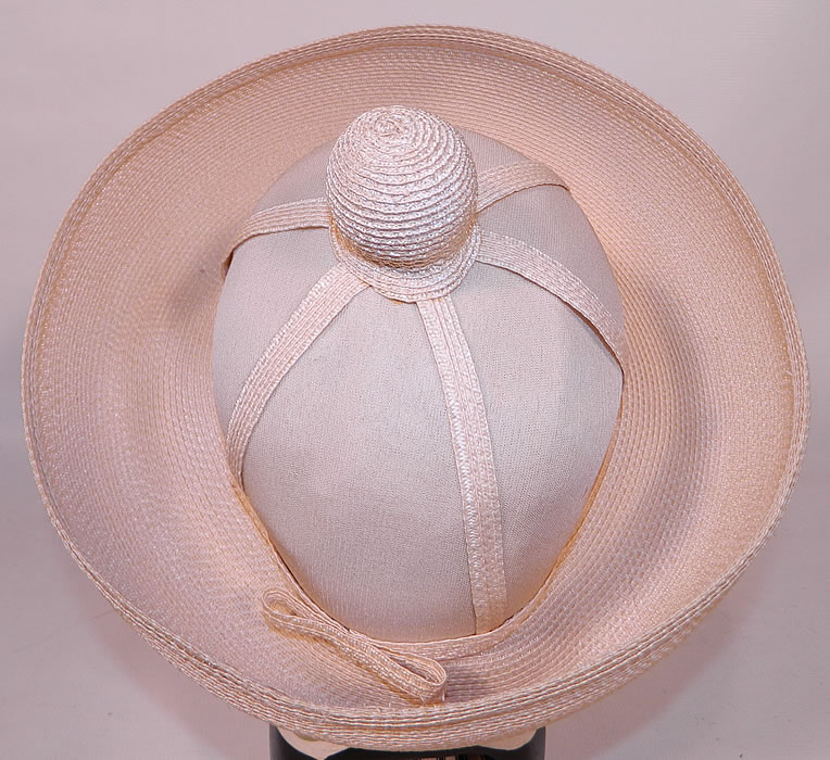 Vintage Oleg Cassini Woven Natural Straw Cream Silk Bumper Brim Hat. The hat measures 21 inches inside crown circumference. 