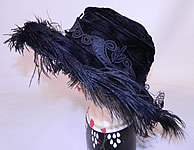 Edwardian Vintage Madame Gatecliff Modiste Black Velvet Lace Feather Trim Wide Brim Hat