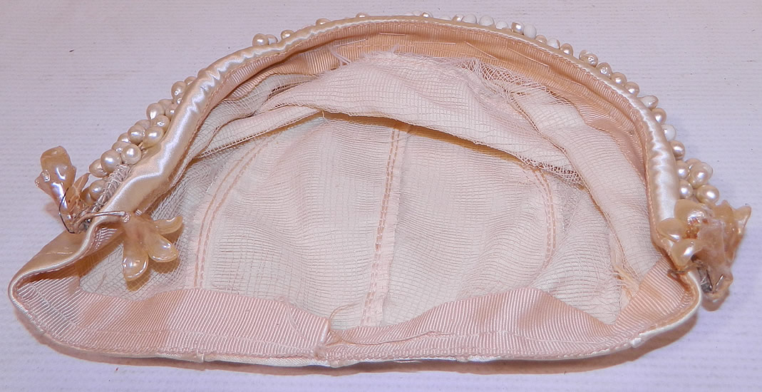 Vintage White Satin Bridal Wedding Cap Orange Blossom Wax Flower Trim
