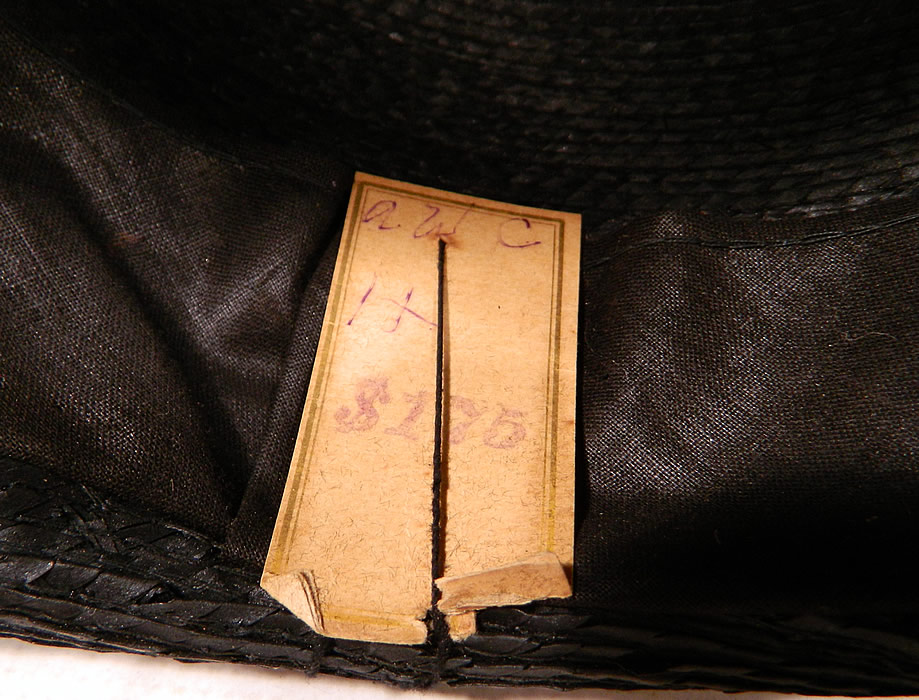 Edwardian Belle Epoque Woven Black Straw Gold Metallic Floral Trim Wide Brim Hat
There is the original price tag for $1.75 still attached inside