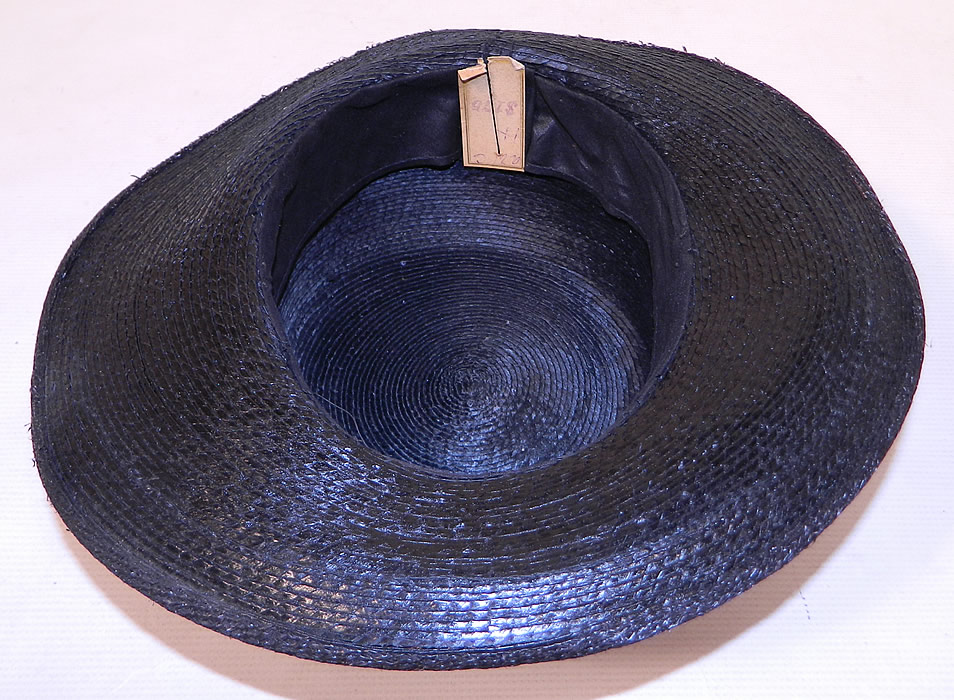 Edwardian Belle Epoque Woven Black Straw Gold Metallic Floral Trim Wide Brim Hat
This is truly a wonderful piece of wearable millinery art! 
