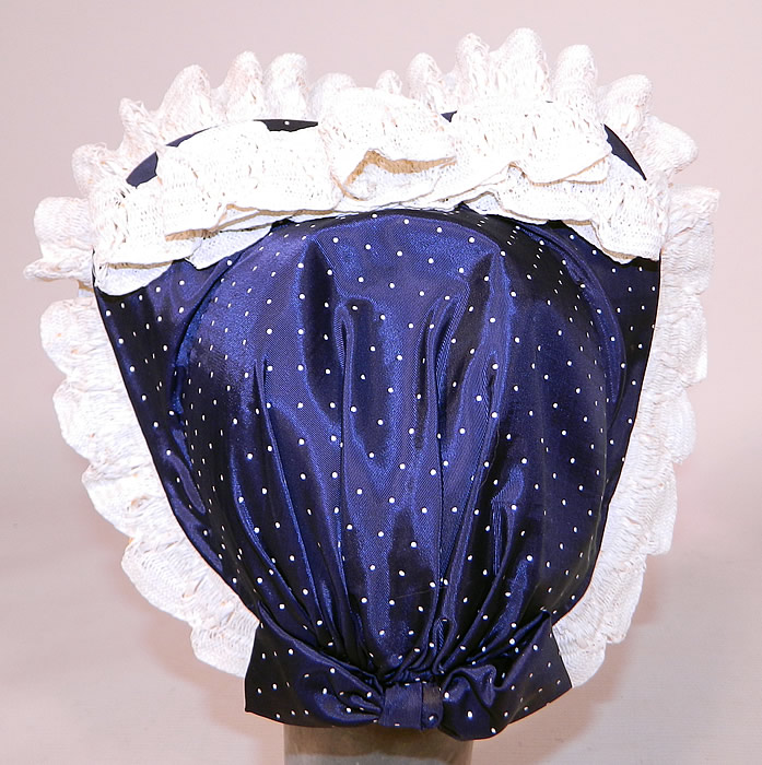 Vintage Navy Blue White Polka Dot Woven Straw Bow Heart Shape Fascinator Hat
The hat measures 30 inches in circumference. 