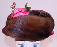 Titanic Edwardian Vintage Brown Velvet Mink Fur Floral Trim Toque Traveling Winter Hat
