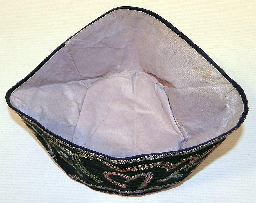 Ottoman Turkish Tugra Smoking Skull Cap Black Silk Gold Embroidered Folk Costume Hat
It is in good condition, with only some slight discoloration soiling along the inside lining. 