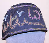 Ottoman Turkish Tugra Smoking Skull Cap Black Silk Gold Embroidered Folk Costume Hat 
