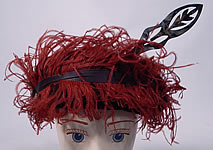 Vintage McGrath Millinery Belle Epoque Burgundy Velvet Feather Trim Toque Hat
