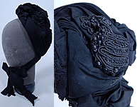 Victorian Vintage Antique Black Silk Grosgrain Jet Beaded Trim Mourning Bonnet Hat
