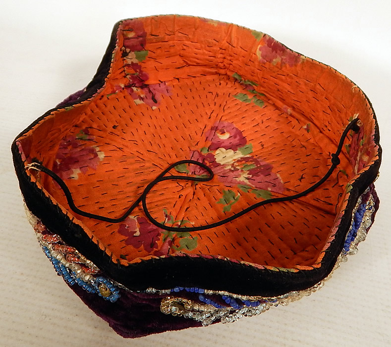 Antique Uzbek Beaded Velvet Victorian Smoking Cap Duppi Hat Tubeteika
This is truly a wonderful piece of wearable Uzbekistan ethnic tribal beaded folk art!