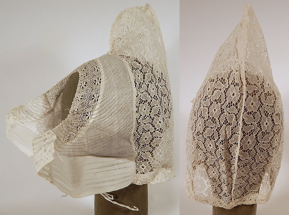 Vintage Antique Womens White Lace Dutch Folk Costume Bonnet Cap Hat
The beautiful bonnet measures 12 inches tall, 12 inches in circumference around the bottom with an additional 10 inch tie strap on each side and is 12 inches deep from front to back. It is in excellent condition. This is a truly a wonderful piece of Dutch textile folk art! 