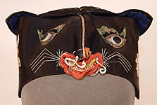 Vintage Antique Chinese Child Infant Silk Embroidered Applique Tiger Cat Wind Hat
