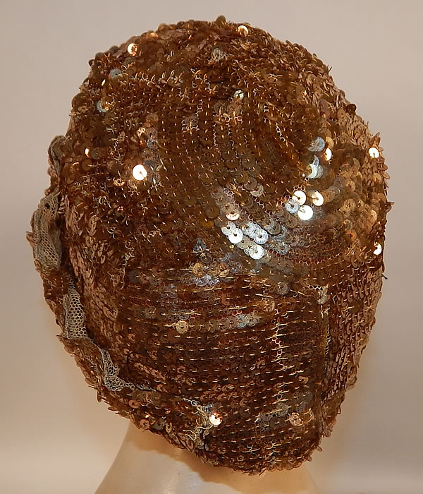 Vintage Frances Louise Hollywood Label Art Deco Gold Sequin Flapper Cloche Hat
