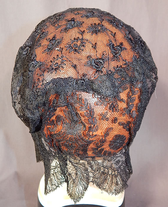 Victorian Civil War Era Antique Black Chantilly Lace Bed Cap Morning Bonnet Hat
The cap measures 22 inches inside circumference. 
