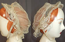 Victorian Civil War Era Antique Cream Net Lace Bed Cap Morning Bonnet Hat
