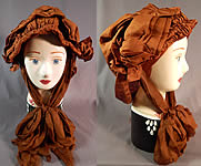 Edwardian Pleated Brown Silk Horseless Carriage Motoring Bonnet Cap Womens Hat
