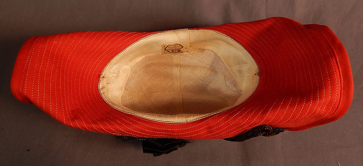Vintage Victor Girls Red Wool White Stitched Black Bow Trim Bicorn Breton Hat
The hat measures 12 1/2 inches wide and 19 inches in circumference inside the crown. 
