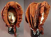 Victorian Woven Brown Straw Chintz Fabric Trim Calash Sun Bonnet Hood Hat
