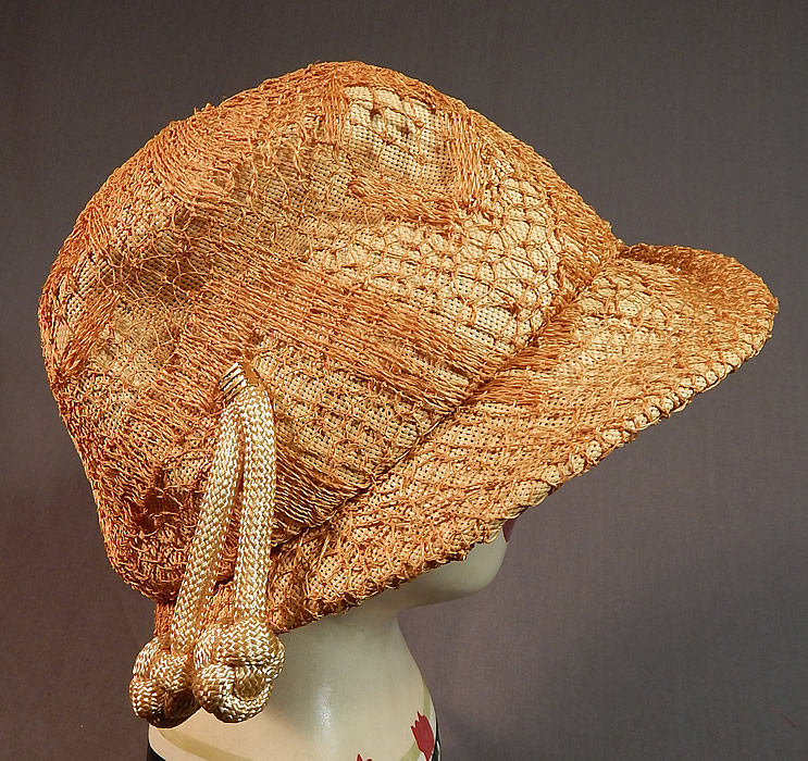 Vintage Yves Saint Laurent YSL Designer Label Macrame Woven Natural Straw Cloche Hat NWT
This vintage Yves Saint Laurent YSL designer macram&eacute; woven natural straw cloche hat dates from the 1960s. It is made of a tightly woven natural straw with a knotted straw macram&eacute; decorative loose overlay covering it. 