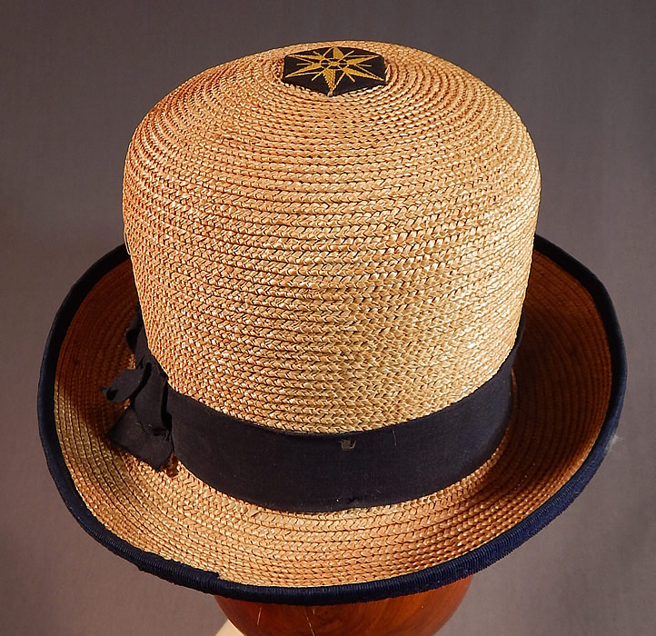Vintage WWI Womens Natural Straw Australian Flag Glory Derby Bowler Hat
The hat measures 5 inches tall and 20 inches inside crown circumference.