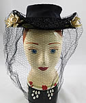 Vintage Taylor's Raleigh N.C. Flowering Dogwood Navy Blue Straw Veil Fascinator Hat 

