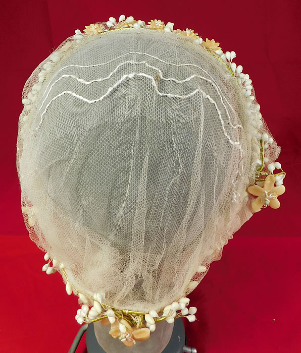 Vintage Wax Flower Bridal Wreath Wedding Headband Headpiece Juliet Cap	
The headpiece measures 25 inches in circumference. 