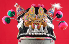 Vintage Chinese Bai Miao Minority Childrens Festival Embroidered Tiger Wind Hat 
