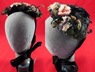 Victorian Frank Fitts Little Five Label Black Straw Fanciful Trim Hat Pin Petite Bonnet 

