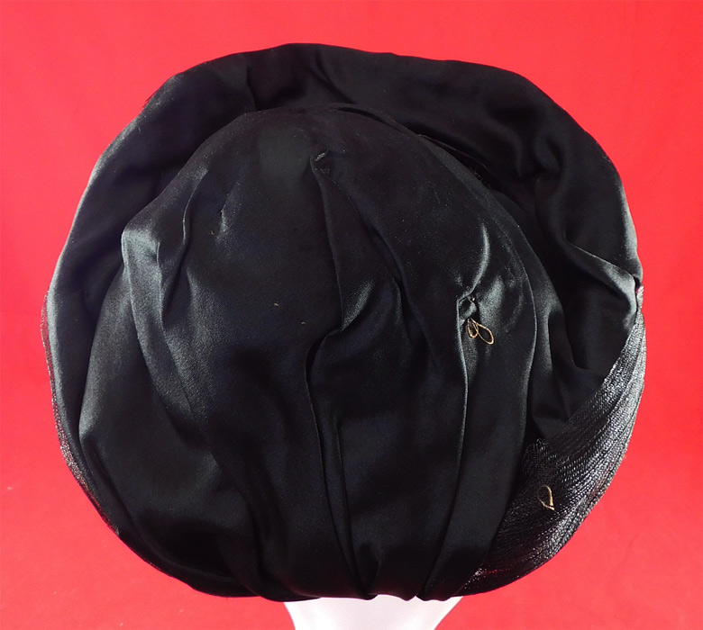 Victorian Black Crinoline Woven Horse Hair Silk Jet Beaded Trim Bonnet Hat
