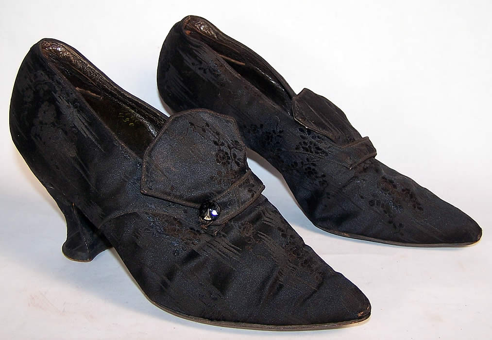 Joseph Horne Co. Edwardian Black Silk Damask Shoes side View.