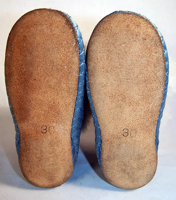 Edwardian Baby Blue Silk Quilted Fur Trim Carriage Boots bottom view