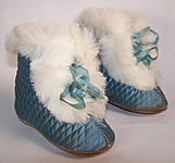 Edwardian Baby Blue Silk Quilted Fur Trim Carriage Boots 