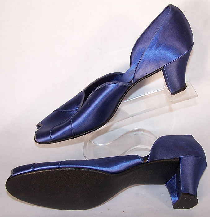 Vintage Daniel Green Comfy Royal Blue Satin Slippers Shoes Close up.