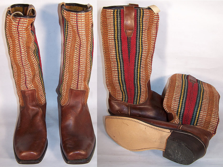 Vintage Unworn Square Toe Hippie Cowboy Boho Boots   Front view.