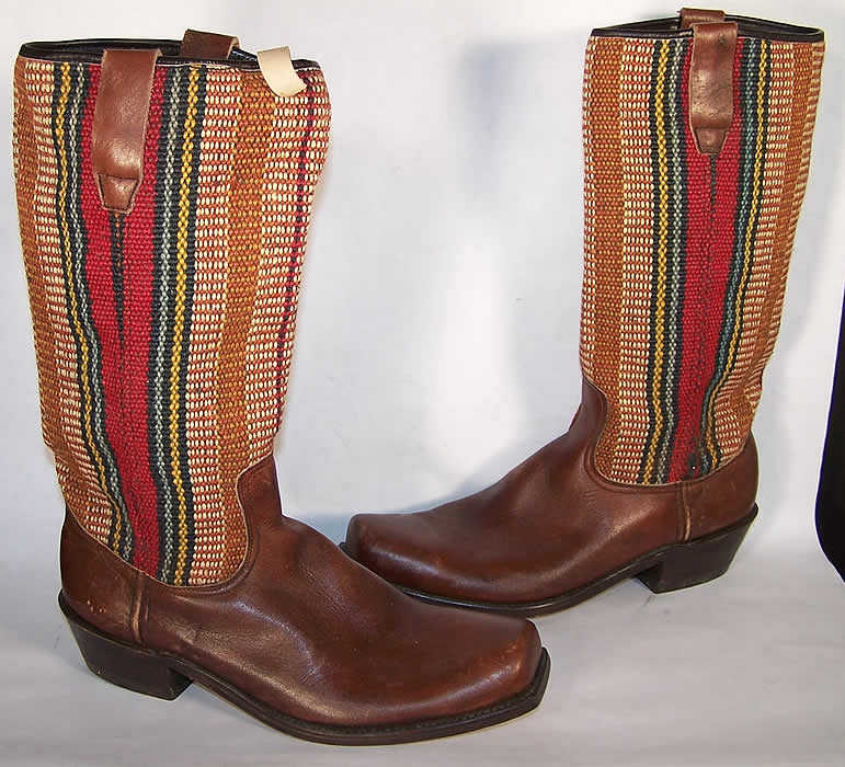 Vintage Unworn Square Toe Hippie Cowboy Boho Boots  Side View.