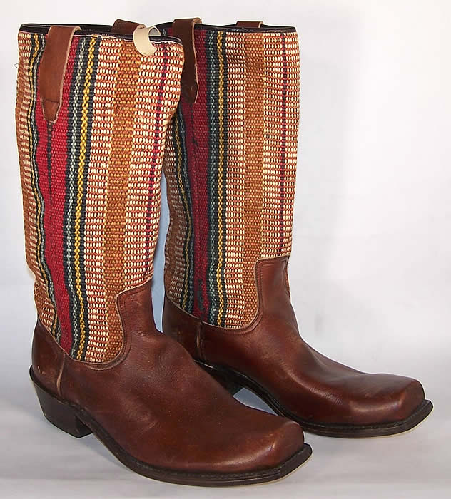 Vintage Unworn Square Toe Hippie Cowboy Boho Boots  side view.