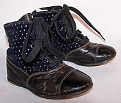 Victorian Blue Velvet White Dot Baby Boots Child Shoes