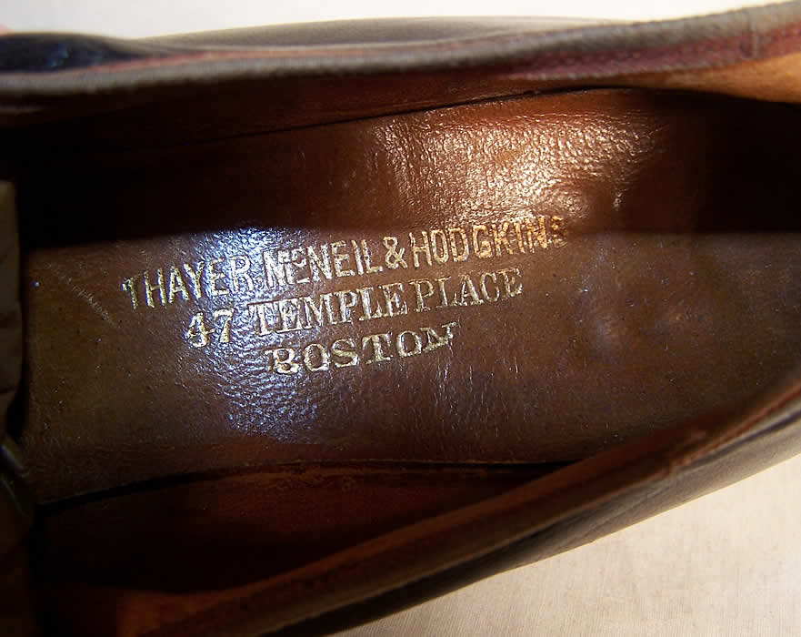 Edwardian Bronze Beaded Button Strap Mary Jane Shoes  Close up.