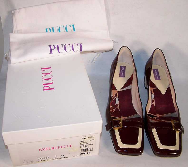 Unworn Emilio Pucci Patent Wine Two Tone Shoes  Front view.