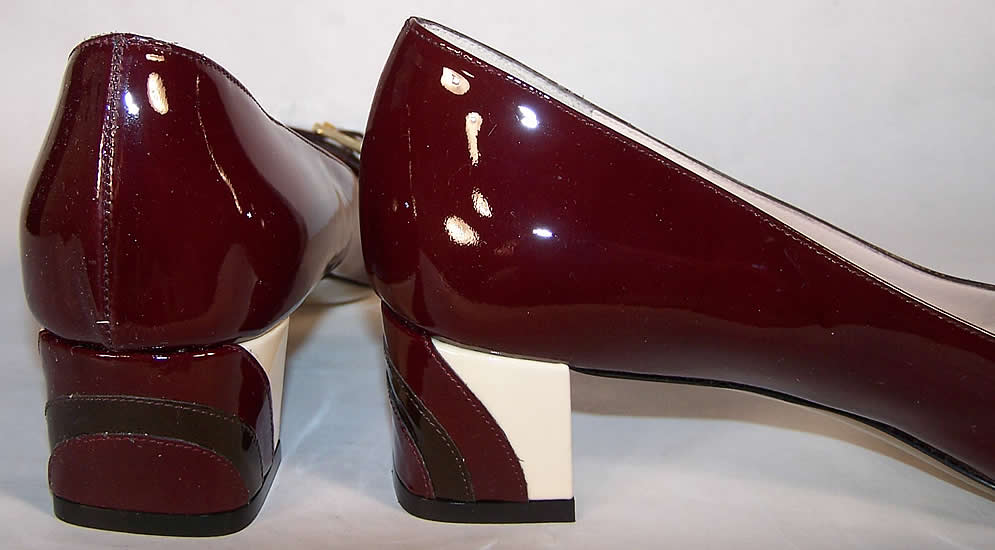 Unworn Emilio Pucci Patent Wine Two Tone Shoes Close up.
