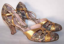 Art Deco Gold Metallic Silver Lam&eacute; Flapper Shoes 
