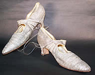 Art Deco Silver Lam&eacute; Brocade Mary Jane Button Strap Shoes