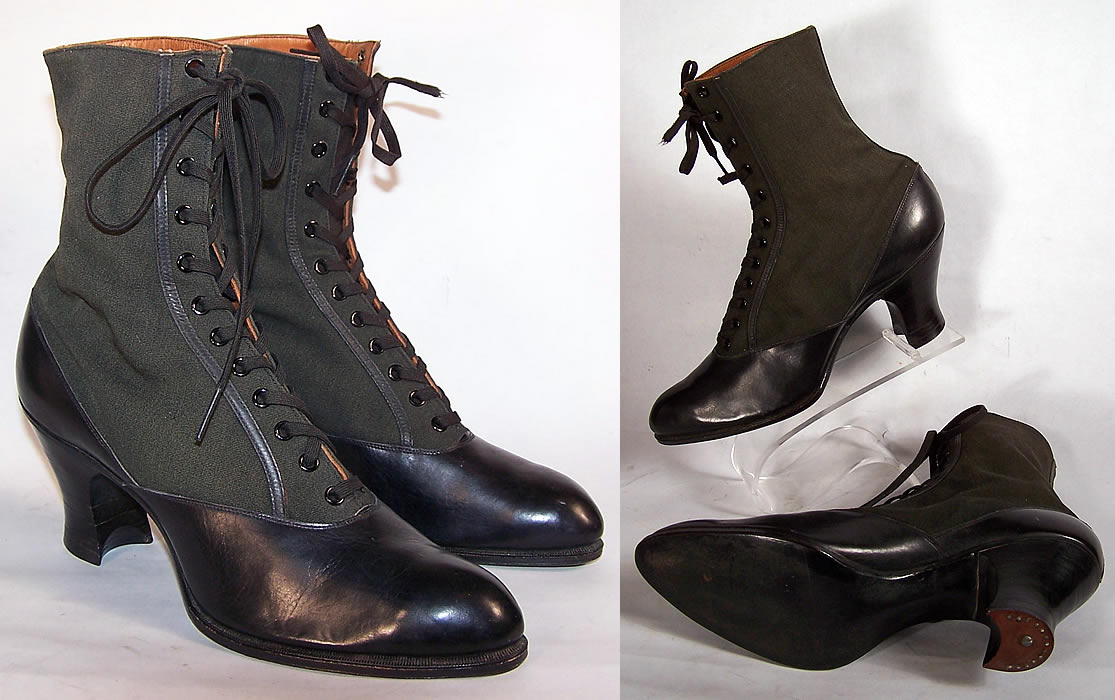 Unworn Edwardian Harris Shoe Store Black Leather Wool Boots Box  Front view.