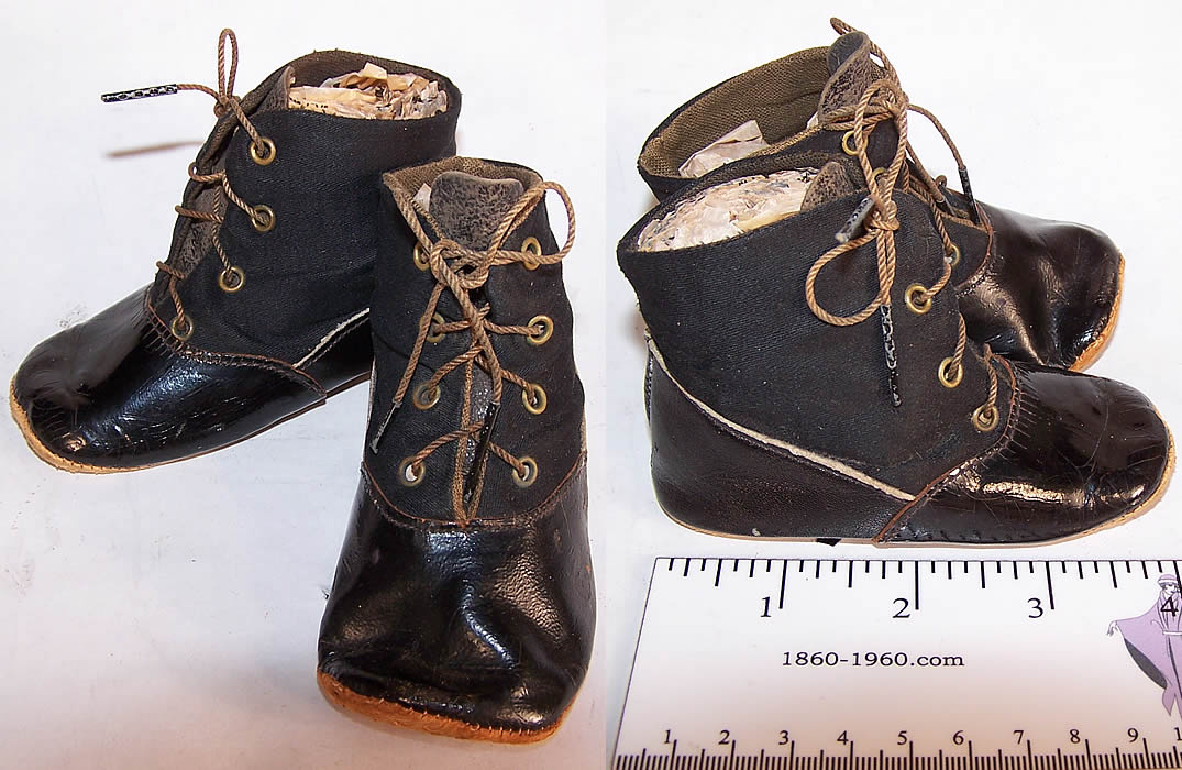 Victorian Black Wool Leather Lace-up Baby Boots Child Shoes 