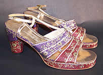 Vintage Saks Fifth Ave Fenton Last Silk Brocade Gold Lam&eacute; Sandal Shoes