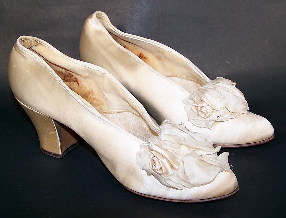 White Silk Satin Ribbon Rosette Bridal Wedding Shoes