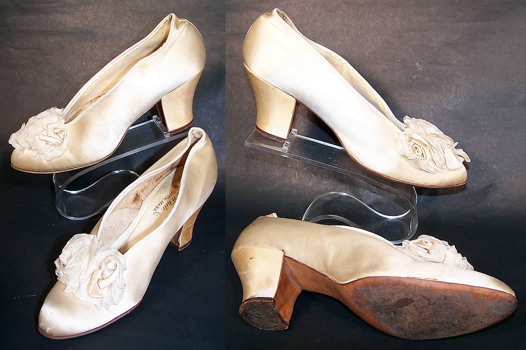 Edwardian White Silk Satin Ribbon Rosette Bridal Wedding Shoes 2 views