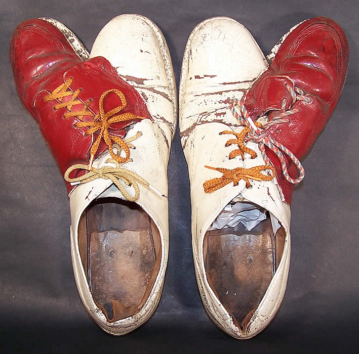 Vintage Circus Clown Cleft Camel Toe Double Shoes Red & White with Bells