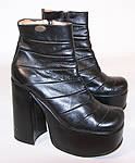 El Dantes Pleated Black Leather Platform High Heel Ankle Half Boots