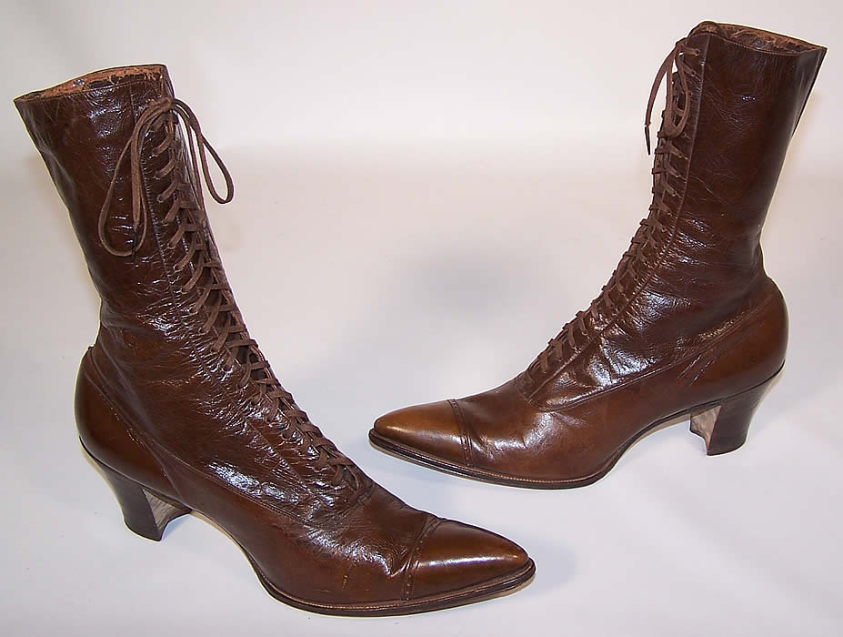 Victorian Mayer Martha Washington Brown Leather High Top Lace-up Boots