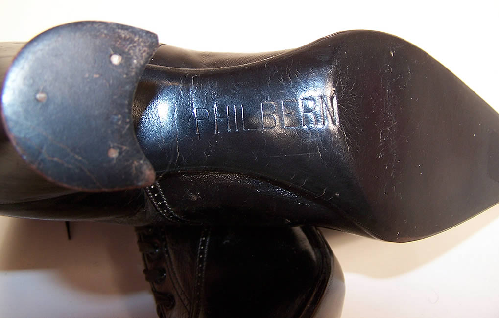  Unworn Victorian Philbern Shoes Black Leather High Top Lace-up Boots label close up.